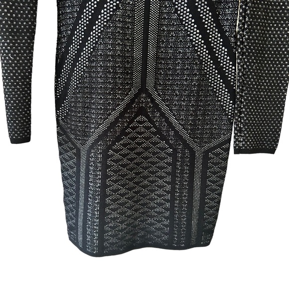Black And White Jacquard Women's Body Con Dex Long Sleeve Dress Size Small - Picture 9 of 14